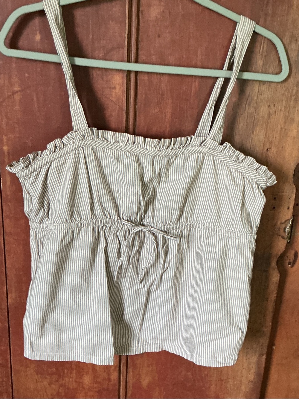 GAP White and Burgundy/Tan Striped Bandeau Tank with Tie